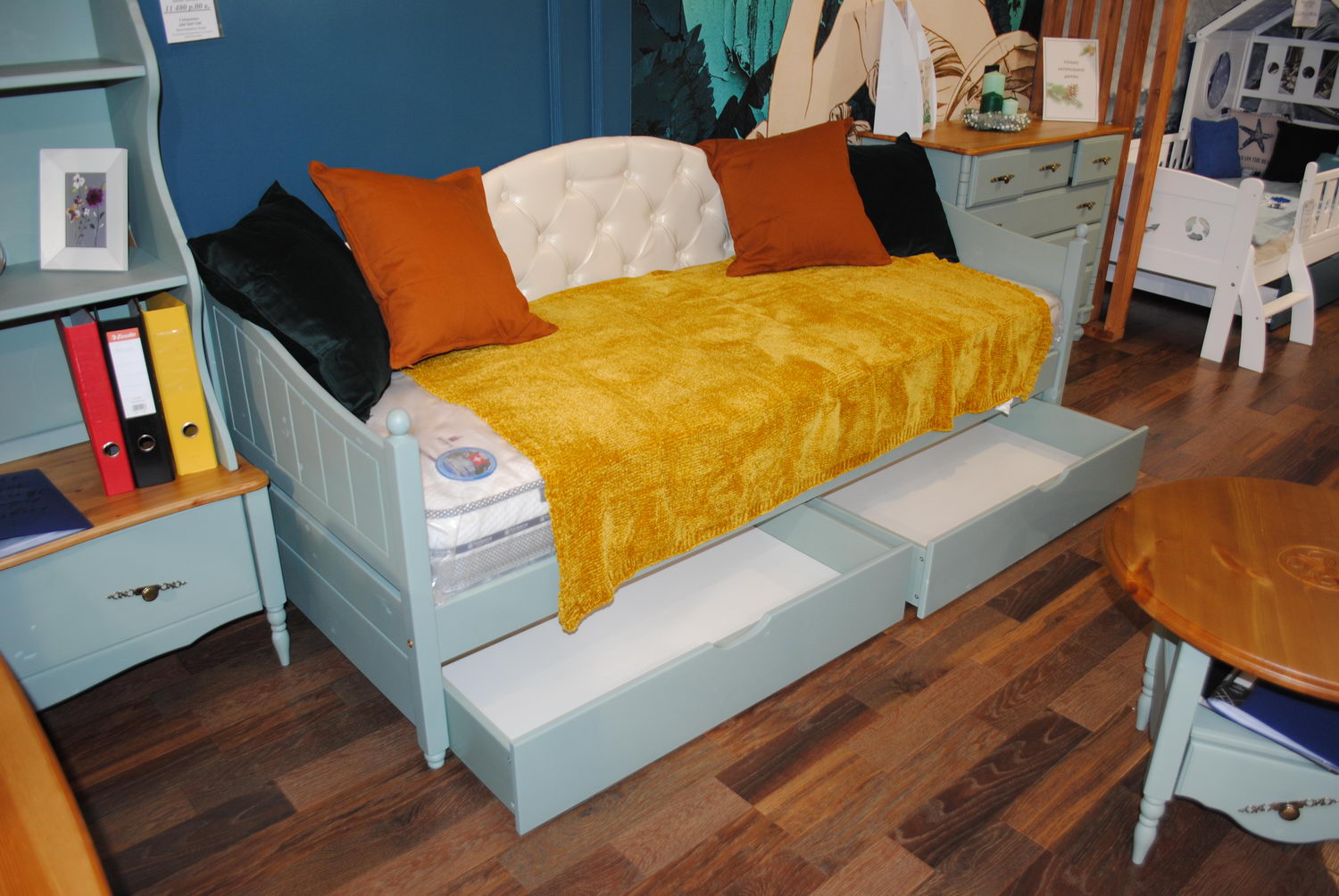 Тахта Айно №8 с мягким изголовьем  с ящиками 800х2000