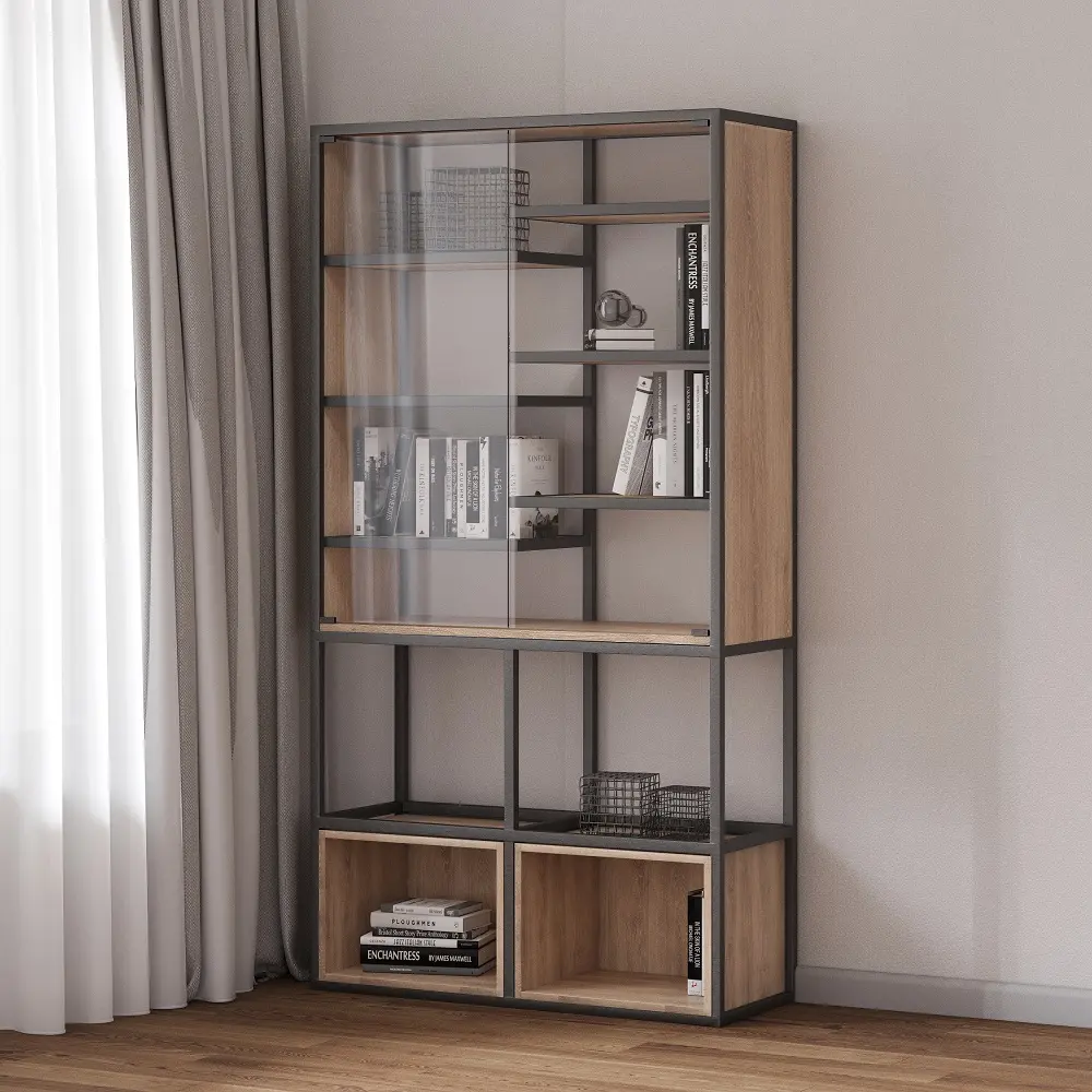 Стеллаж со стеклом лофт 04-01