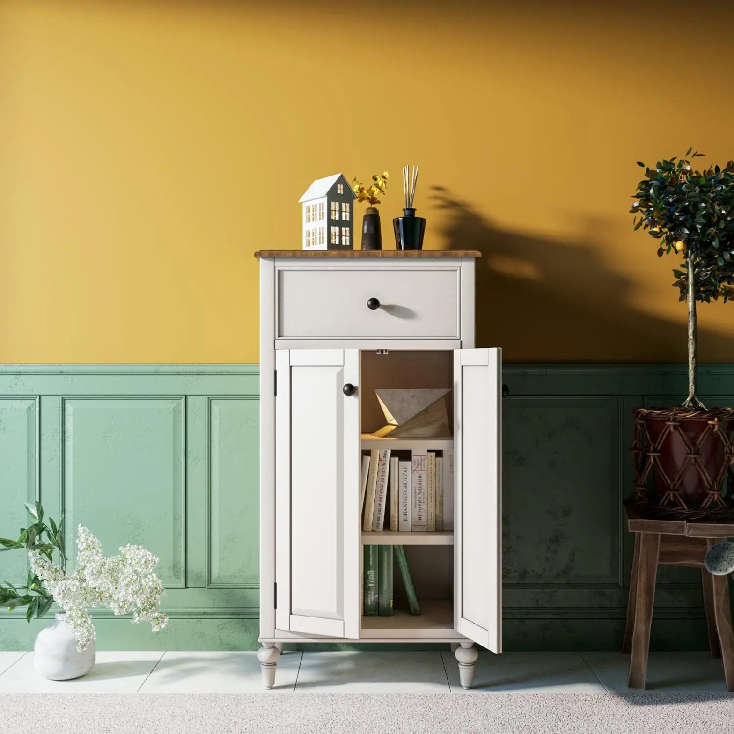 Узкий комод с ящиками "Odri" с дверками