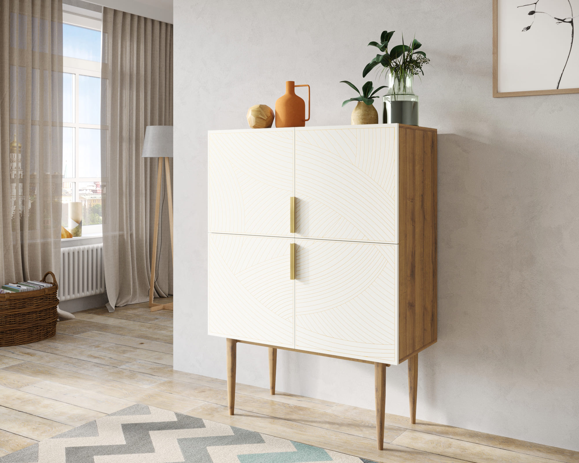 Малый комод с четырьмя дверками на высоких ножках "Line" LN13/GR1