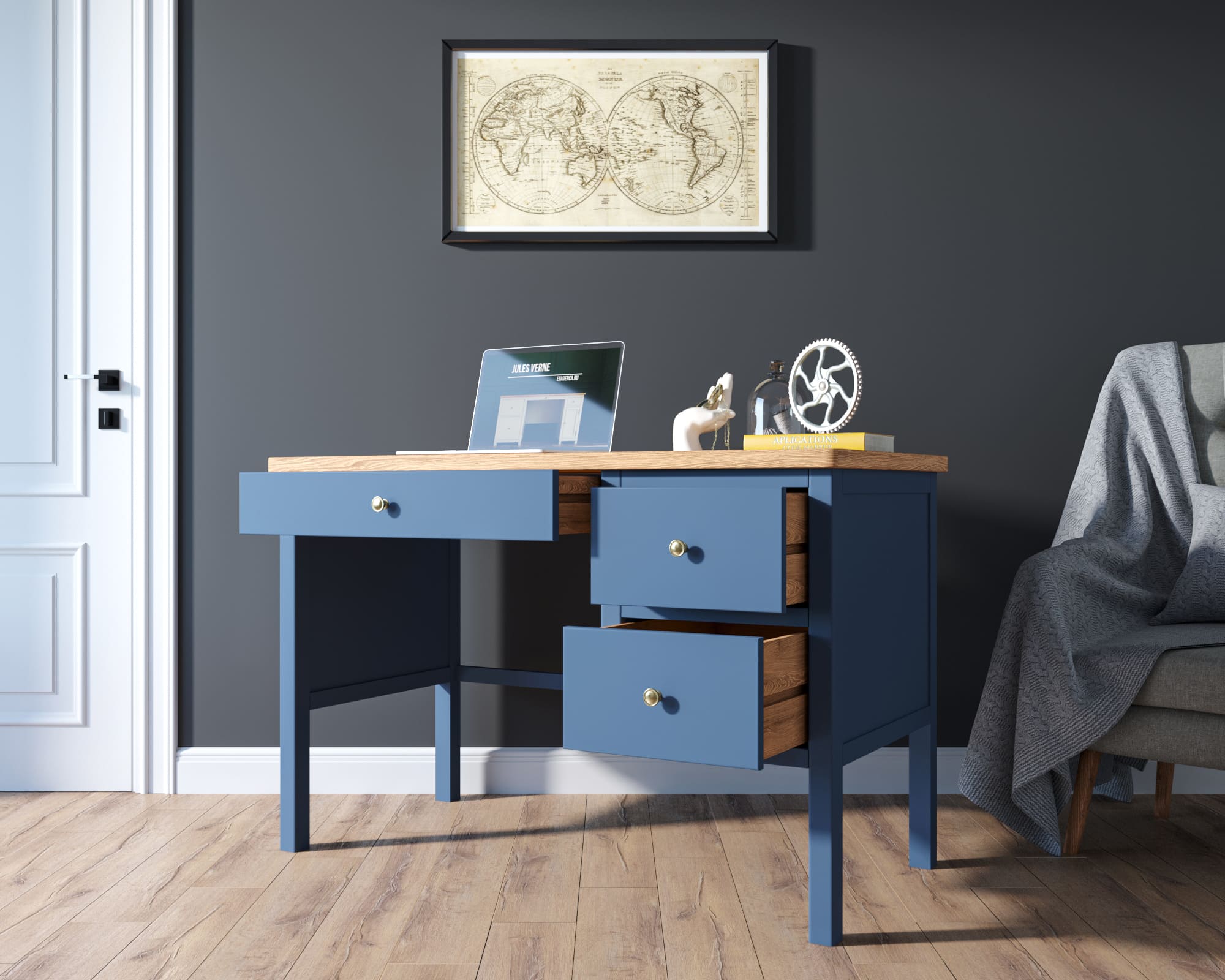 Рабочий стол из дерева "Jules Verne" с широкой тумбой арт JV47ETGB