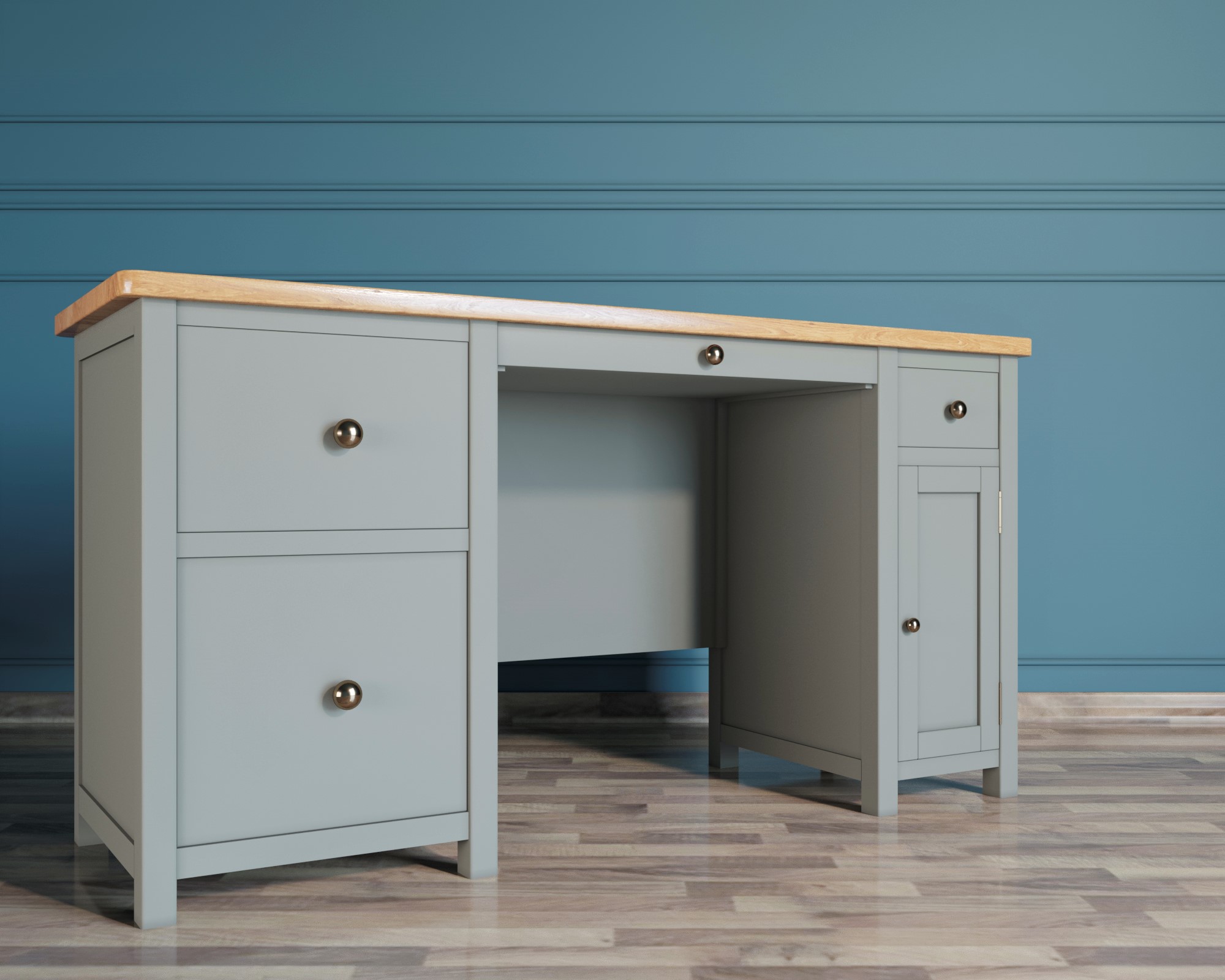 Большой рабочий стол "Jules Verne" с узкой тумбой серый