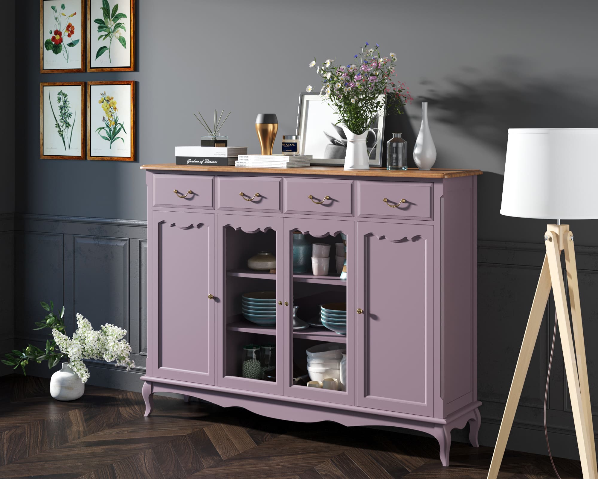 Комод-витрина с ящиками массив Leontina Lavanda арт ST9363L