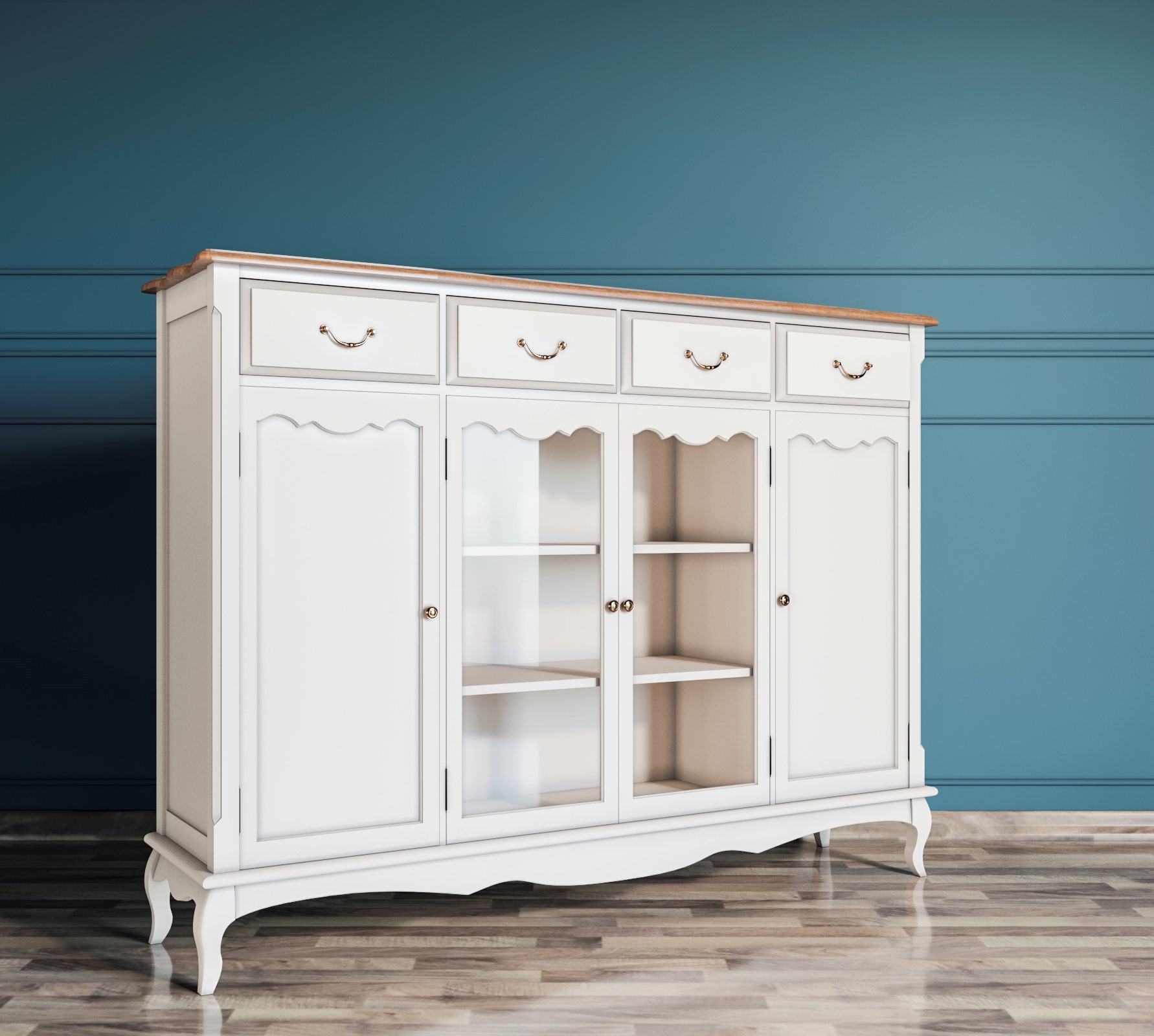 Комод-витрина с 4 ящиками массив берёзы Leontina