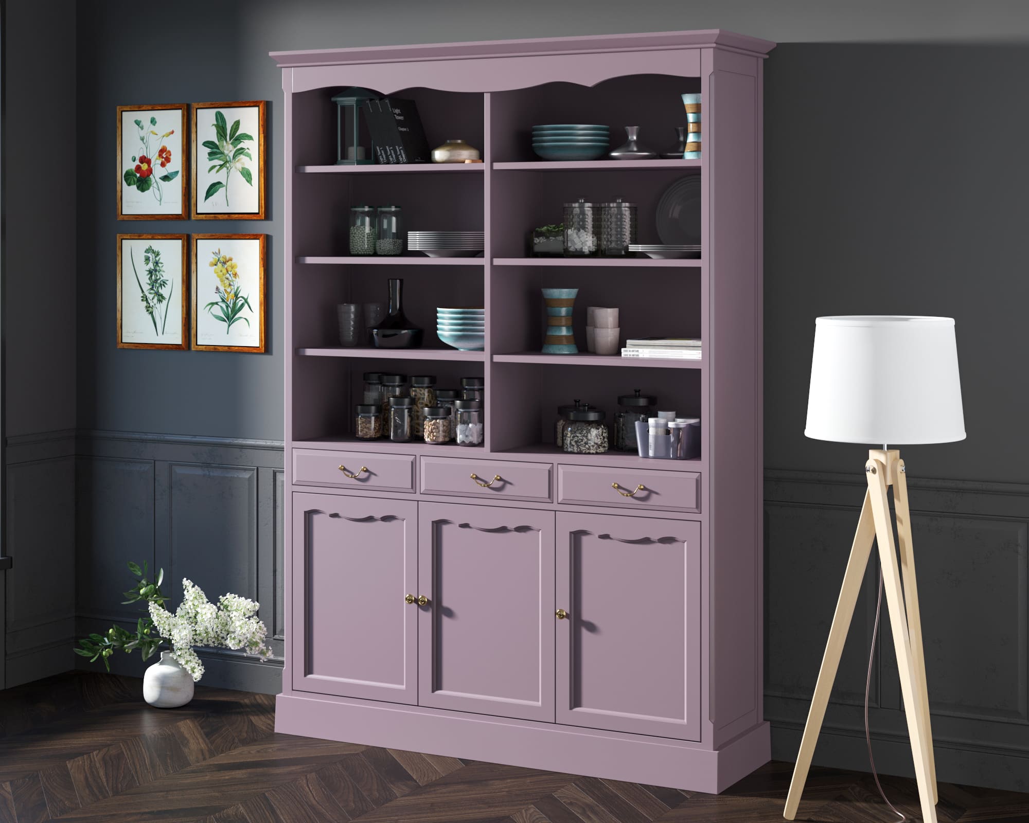 Двухсекционный шкаф массив сосны Leontina Lavanda для посуды арт ST9330/3L