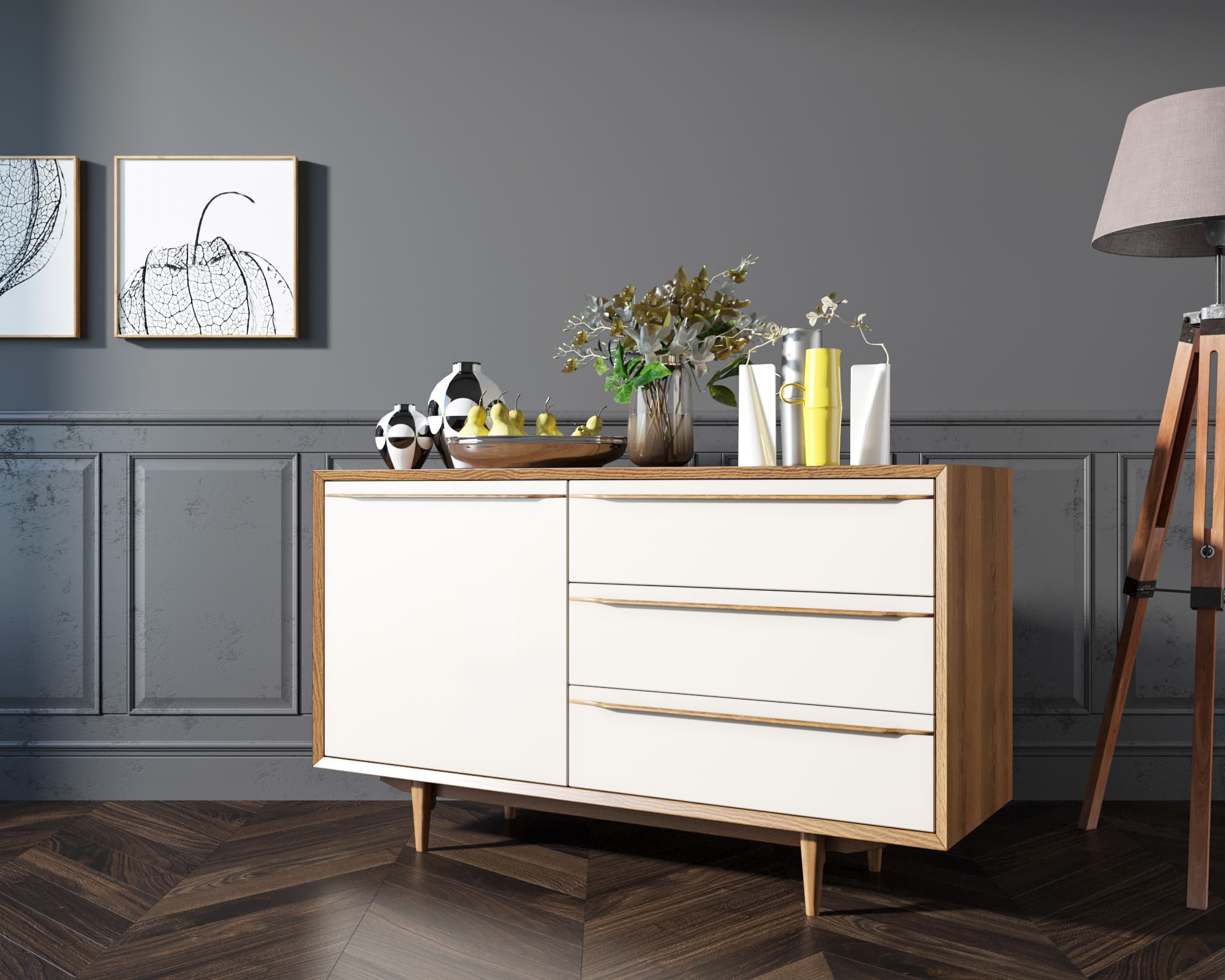 Комод "Bruni white" с ящиками и дверкой