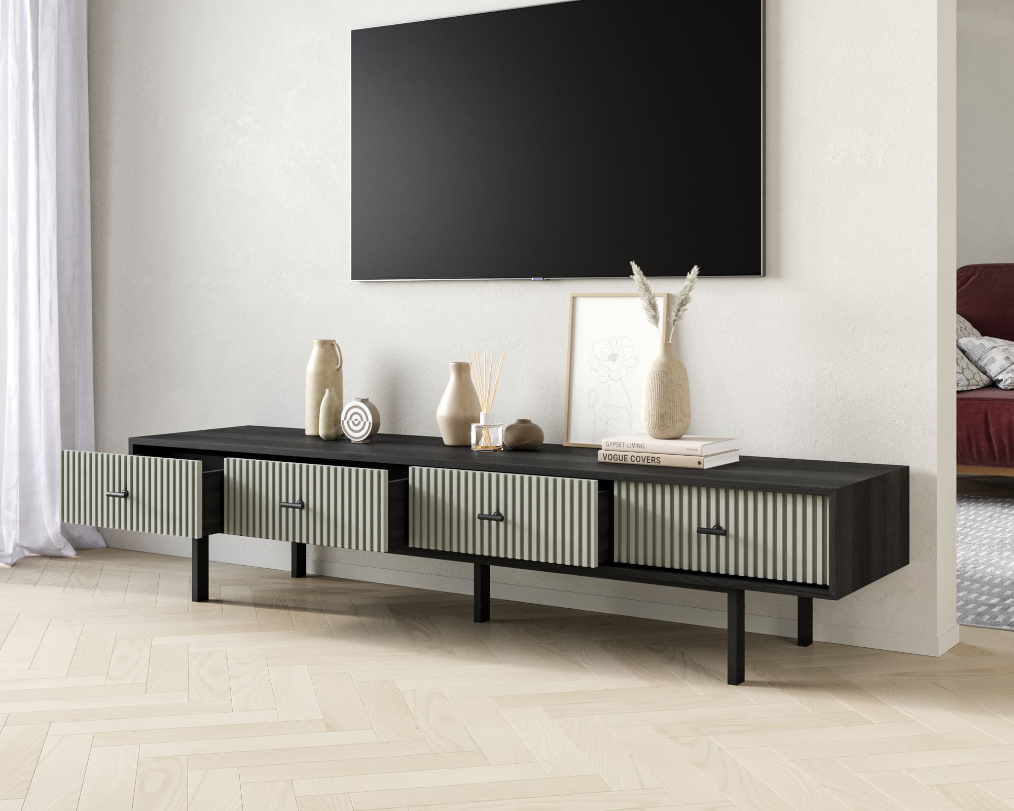 Комод с четырьмя ящиками под TV "Emerson" арт EM06/gray/L