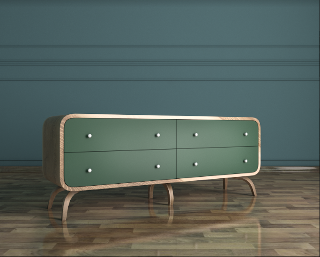 Комод с 4 ящиками большой с изумрудными накладками