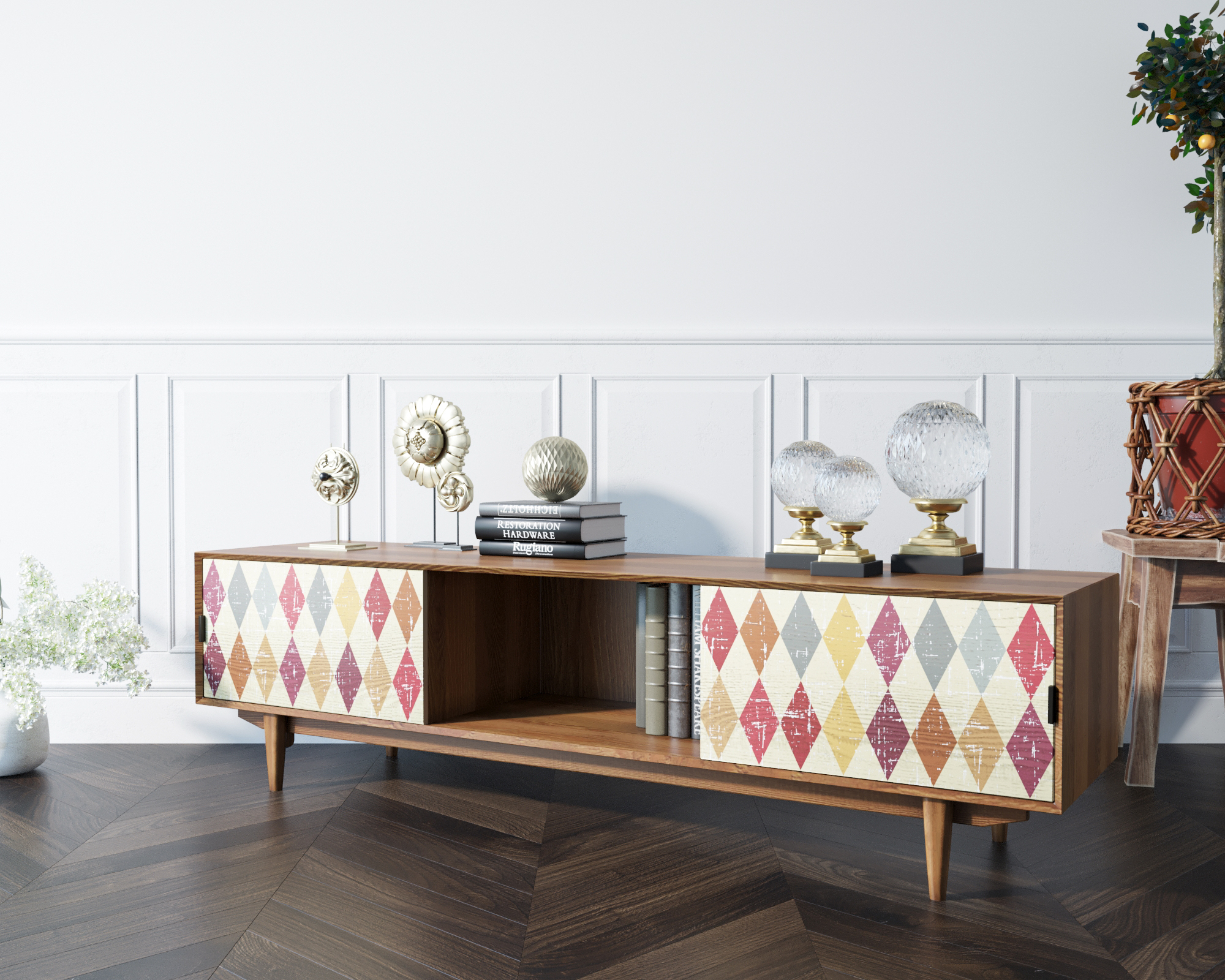 Консоль с полкой в Скандинавском стиле под TV "Bruni print"