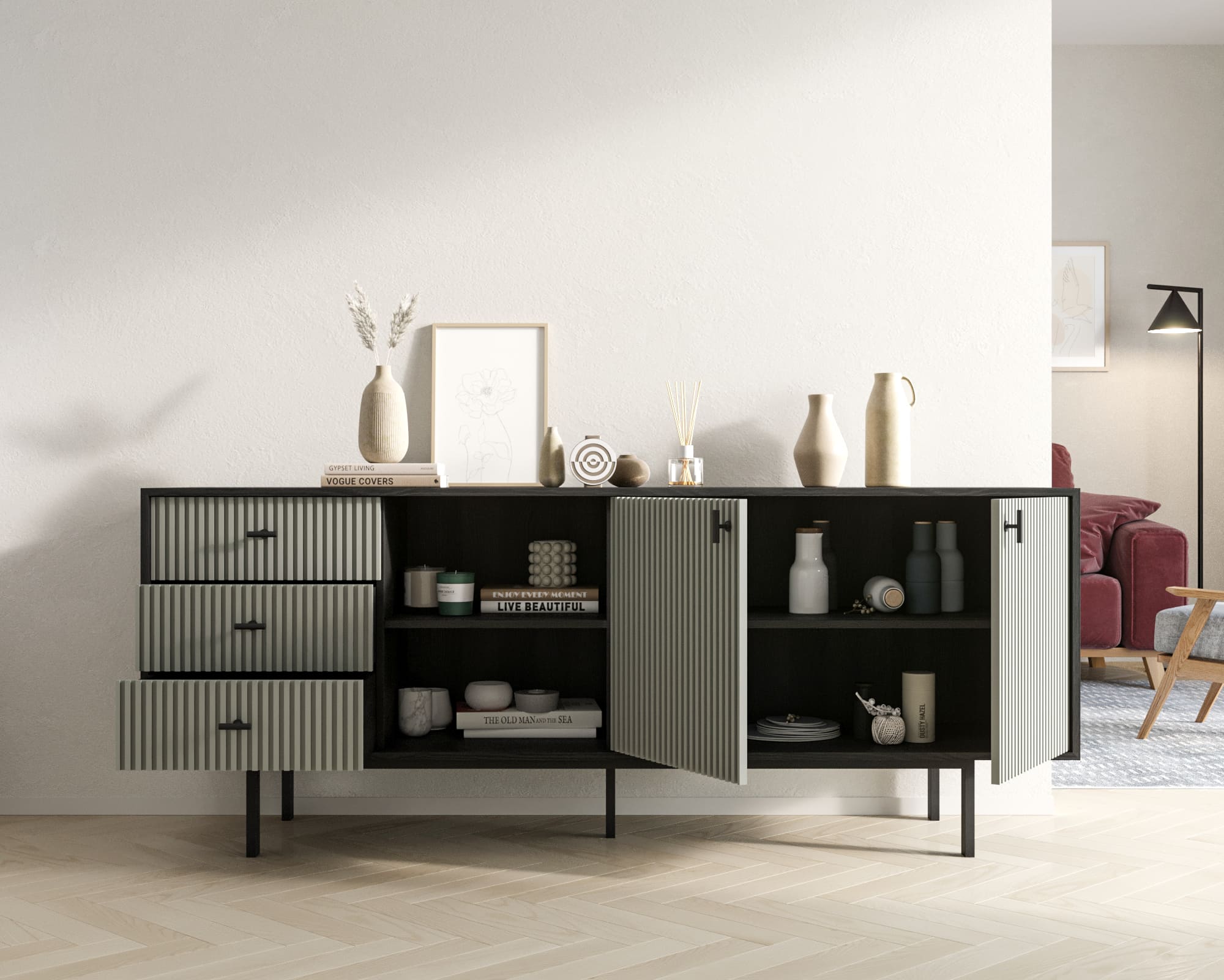 Комод с дверками и нишей "Emerson" арт EM15/gray/L