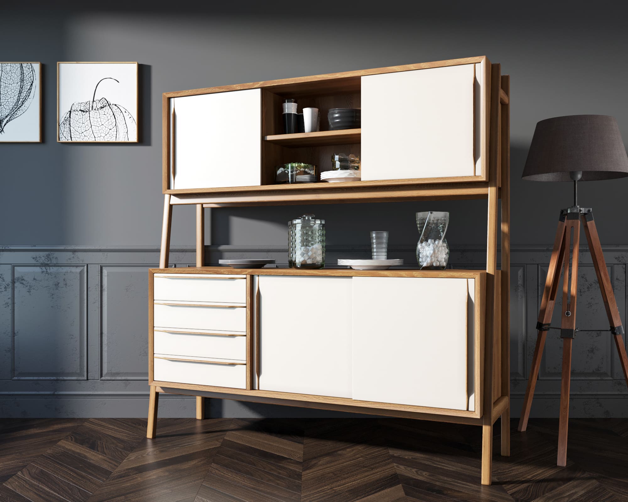 Буфет с 4 ящиками»Bruni white" широкий