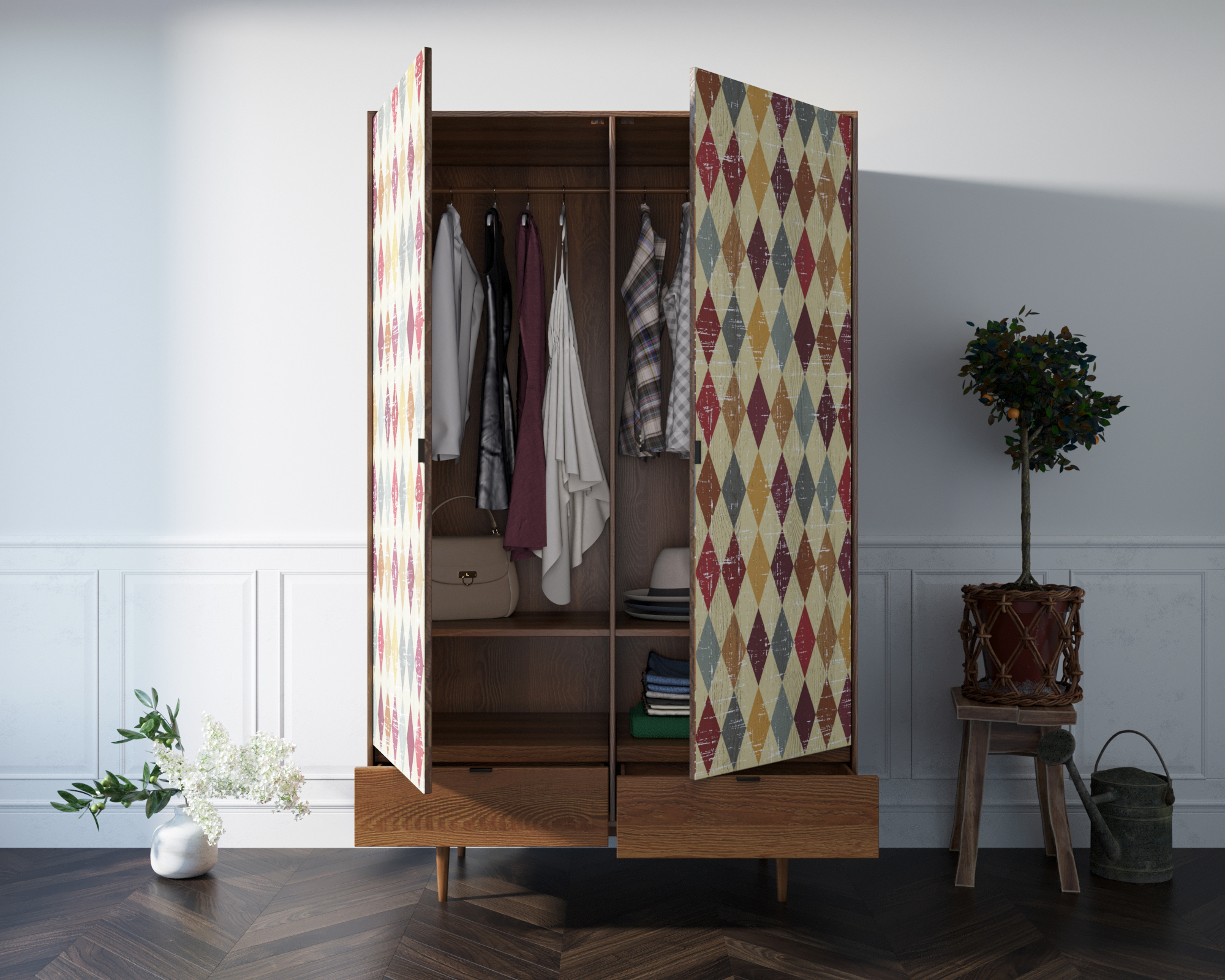 Шкаф двухстворчатый с двумя ящиками внизу «Bruni print"