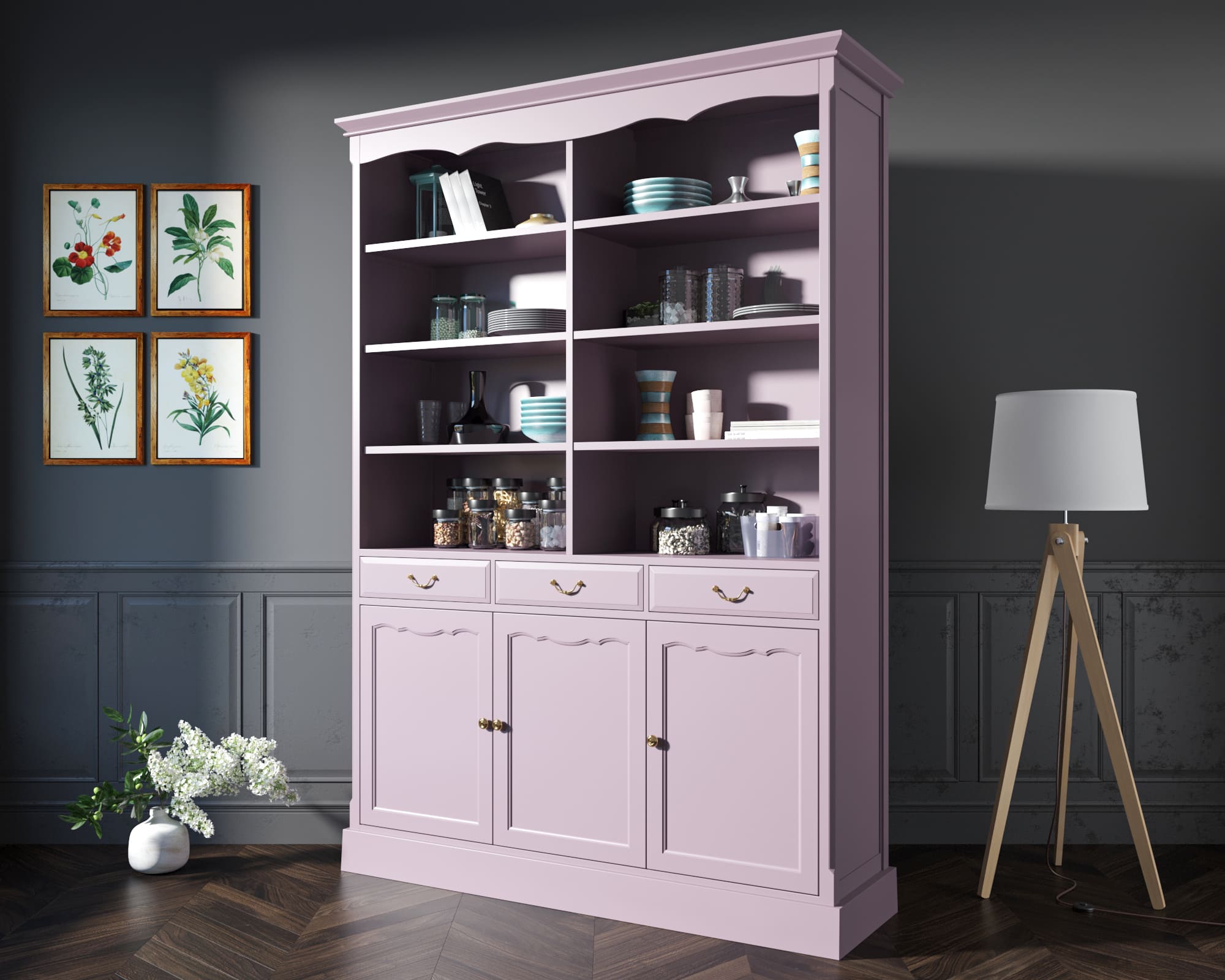 Двухсекционный шкаф массив сосны Leontina Lavanda для посуды арт ST9330/3L