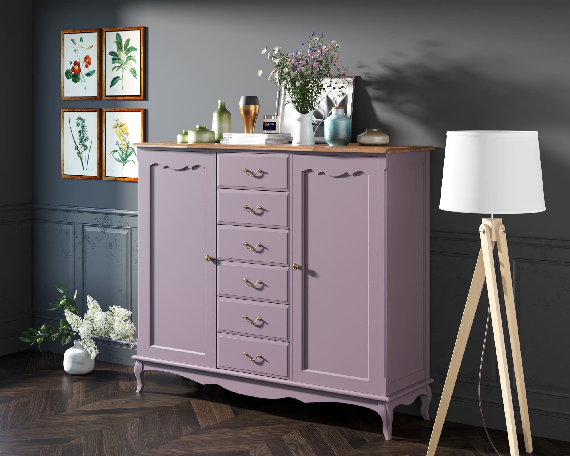 Комод Leontina Lavanda с шестью ящиками и дверками арт ST9350L