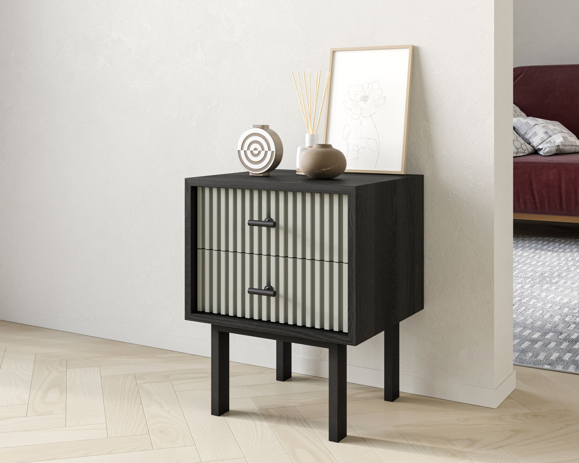 Тумбочка с двумя ящиками "Emerson" арт EM16/gray/L