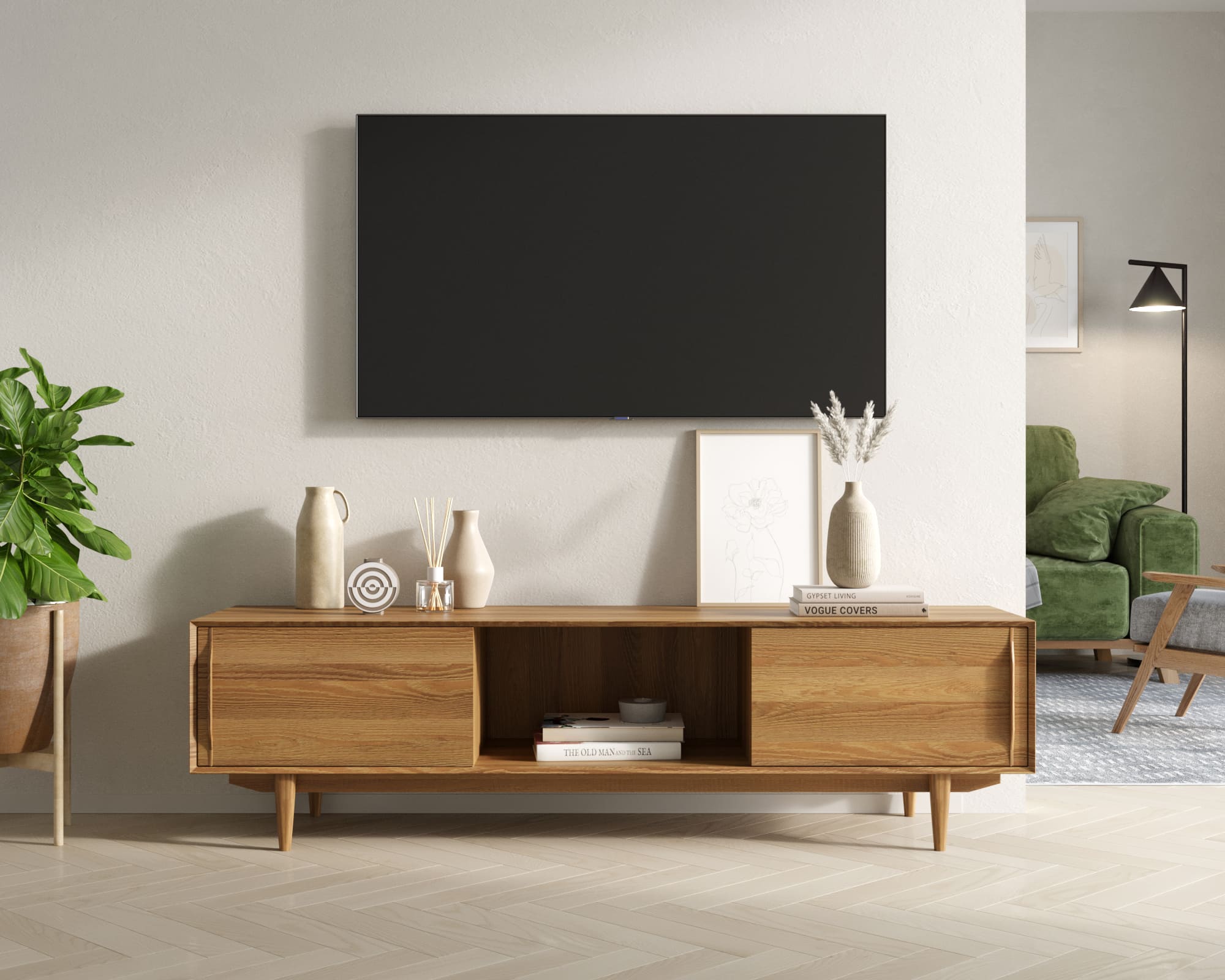 Консоль из дерева в Скандинавском стиле под TV "Bruni"