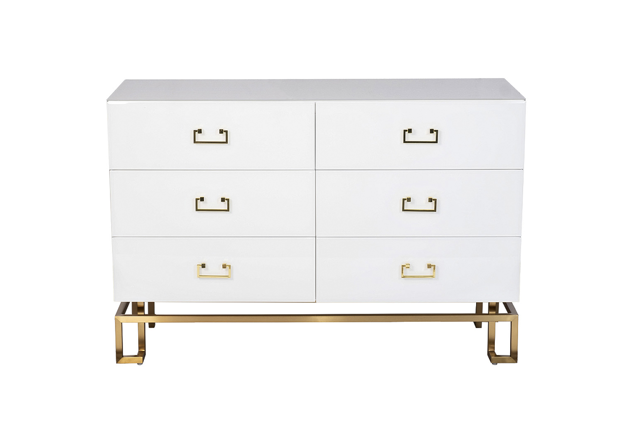 KFG089 Комод 6 ящиков белый/золото