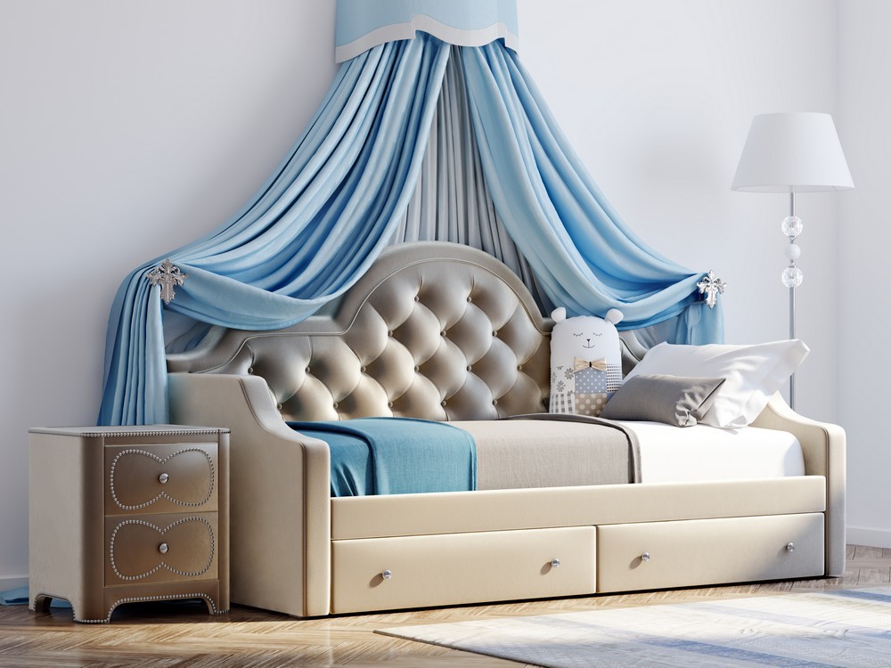 Прикроватная мягкая тумба 2 ящика 