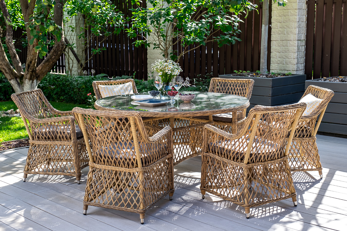 "Эспреззо" плетеный круглый стол, диаметр 150 см, цвет соломенный