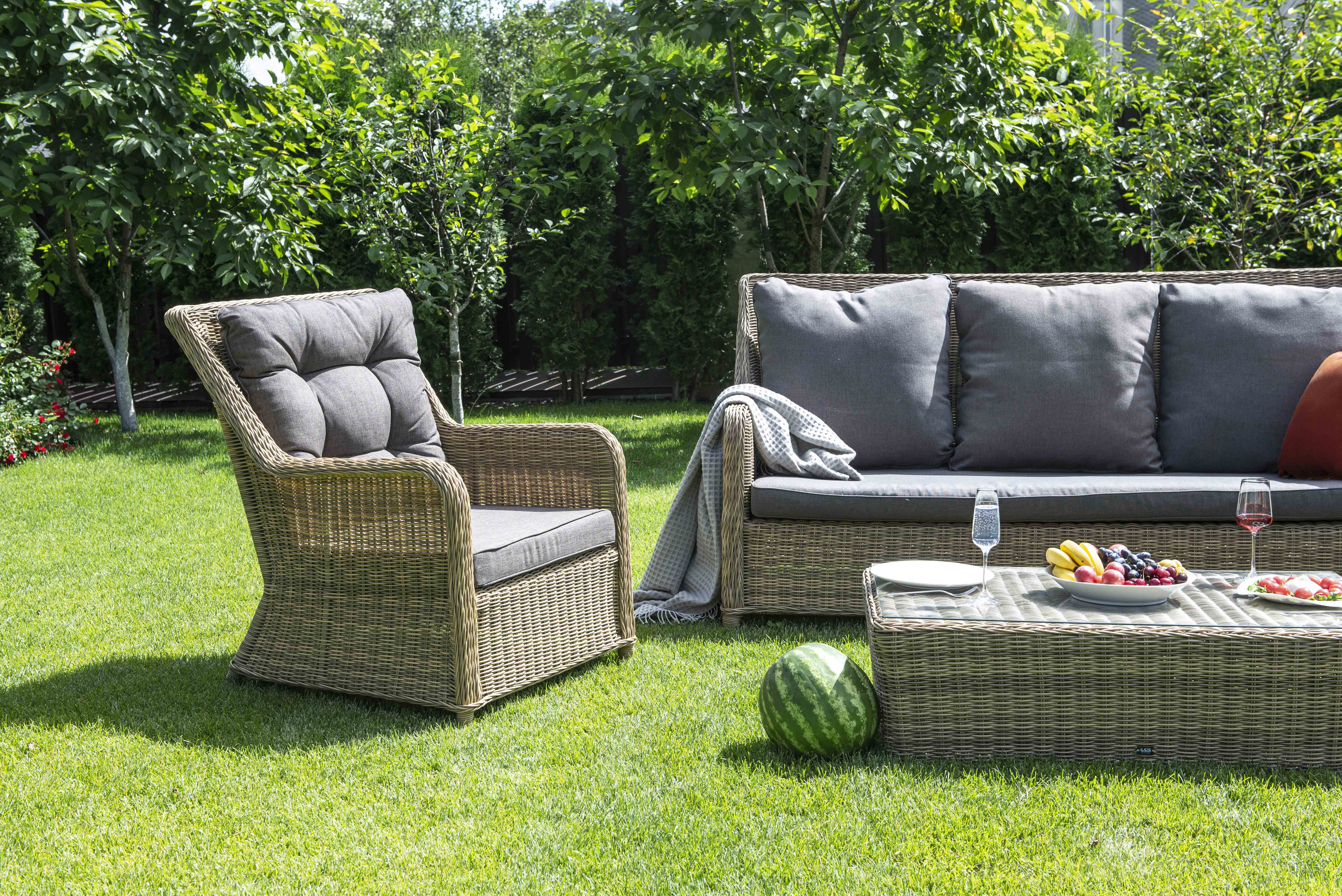 "Глиссандо" лаунж-зона из искусственного ротанга, цвет соломенный