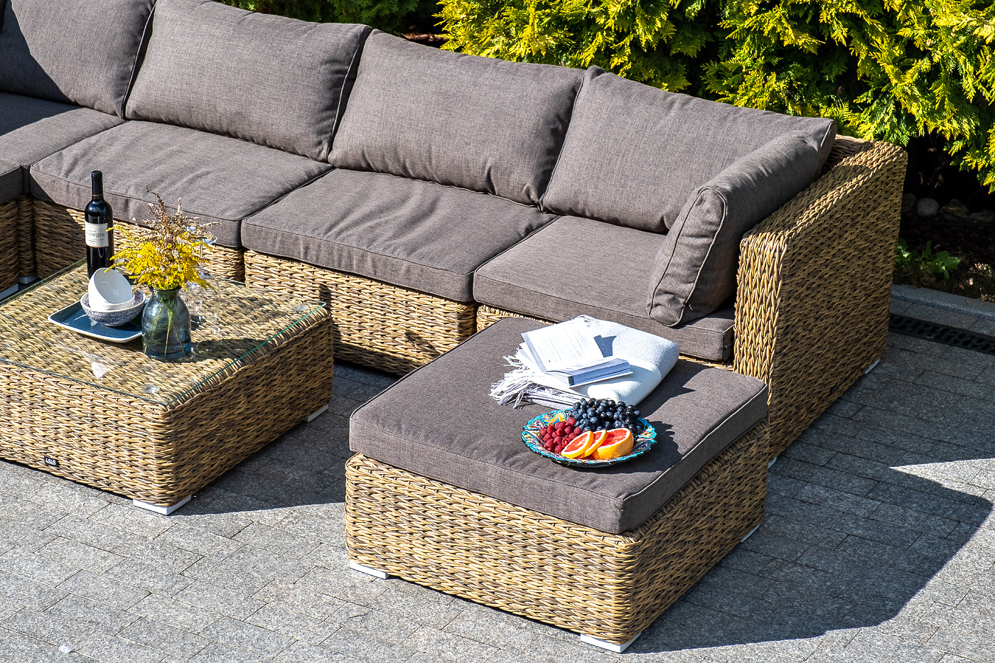 "Лунджи" модуль диванный угловой с подушками, цвет соломенный (гиацинт)